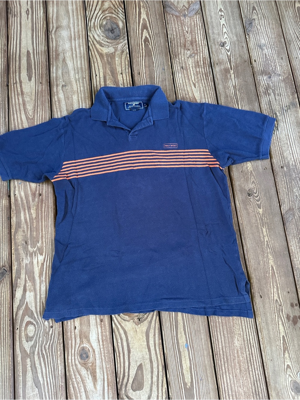 Vintage 90s Polo Sport Ralph Lauren Navy Orange Stripe Polo Shirt L